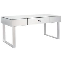 mesa de centro de vidrio plateado 110 x 47 cm cajon espejado pomo glamour nesle