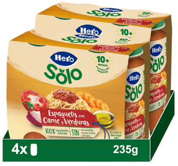 Hero Solo Tarrito Trocitos de Espaguetis con Carne y Verduras +10m 4x235 gr