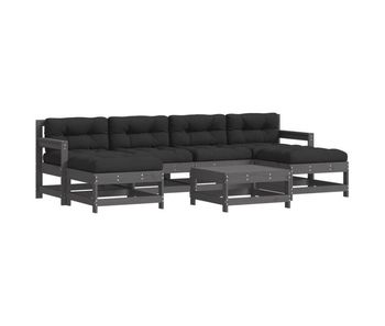 Juego de muebles de jardin 7 piezas y cojines madera maciza gris