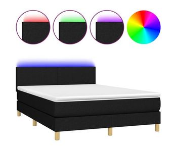 Cama box spring colchón y luces led tela negro 140x200 cm diseño plano