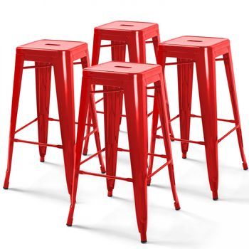 Lote De 4 Taburetes De Bar De Acero Rojo Brillante, Indus - Oviala