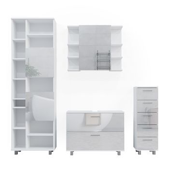Conjunto De Muebles De Cuarto De Baño Ilias 4 Piezas, Con Mueble Alto Vicco