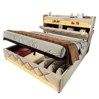 cama doble 160x200 con almacenamiento hidraulico y led 360 cama tapizada de lino beige