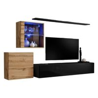 conjunto de muebles de salon mural switch xv diseno color negro brillante y roble wotan