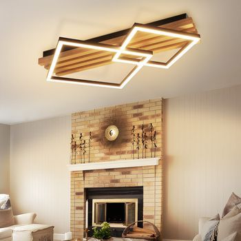 Nettlife Lámpara De Techo Led De Madera Regulable, 55 Cm, Cuadrada, Para Dormitorio, Moderna, Geométrica, 36 W, Para Sala De Estar, Con Control Remoto