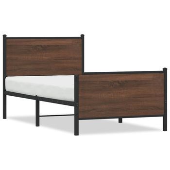 Cama Con Cabecero Y Pie De Cama Metal Marrón Roble 100x200 Cm