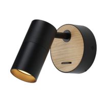 aplique con foco orientable negro y madera gu10