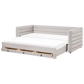 Cama Extensible 90/180 X 200 Cm Con Cajones Tapicería De Terciopelo Acolchado Glamuroso Gris Meudon