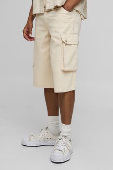 Longline Cargo Denim Jorts, Cream