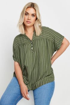 Yours Blusa Viscosa Verde De Rayas, Mujer Curvy Y Tallas Grandes, Yours