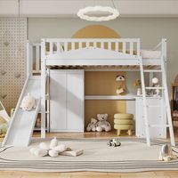 cama litera infantil con mesa armario y almacenamiento barrera de proteccion escalera pino blanco 90x200cm