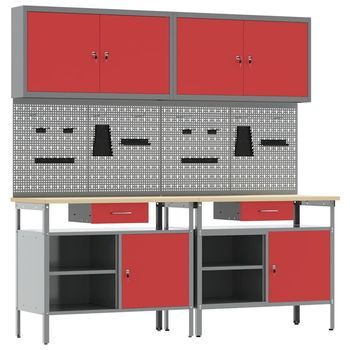 Conjunto De Banco De Trabajo 8 Uds. Rojo Y Gris Vidaxl