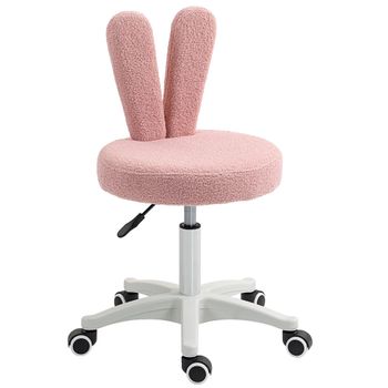 HOMCOM Silla de Escritorio con Orejas de Conejo, Altura Regulable y Tapizada en Pile Teddy Rosa, 53x53x70-84 cm   Aosom España