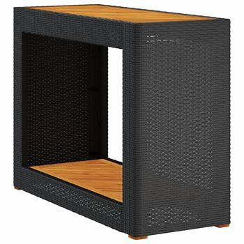 Mesa Auxiliar Jardín | Mesa De Exterior Tapa Madera Ratán Pe Negro 100x40x75 Cm