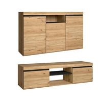 set naturale salon comedor mueble auxiliar buffet-mueble tv 140cm roble negro nordico