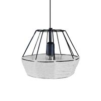 lampara de suspension bihexaedro metal negro pantalla hilo blanco