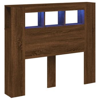 Cabecero Cama Mueble De Dormitorio Led Madera Ingeniería Roble 120 X 18,5 X 103,5 Cm Marrón M02_0008676
