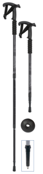 Bastón de Trekking Negro, material de aluminio, punta de tungsteno, mango doble, ajustable a 110 - 130 cm