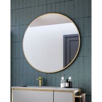 espejo de pared redondo borde oro  espejo decorativo redondo marco negro oro  espejo de bano redondo 70-80-100cm  80cm - oro