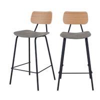 set de 2 taburetes para isla de cocina en cuero sintetico gris 65 cm