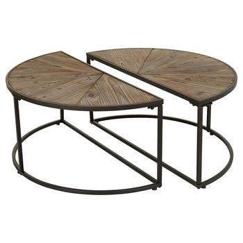 Mesa De Centro Set 2pzas De Madera Y Metal Marron 91x45,5x40,5