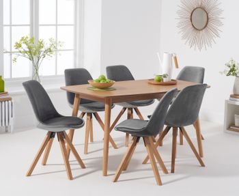 Nordic 150cm Oak Dining Table with Oscar Velvet Chairs - Blue, 4 Chairs