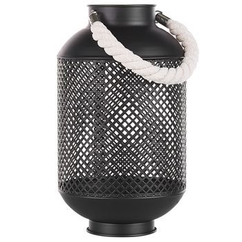 Farolillo De Metal Negro 34 X 20 Cm Linterna Rejilla De Metal Asa Industrial Moderno Accesorio Decoración Mesa Coron