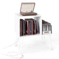 costway soporte para tocadiscos con estacion de carga separador desmontable estante exhibicion de vinilos para dormitorio sala oficina blanco