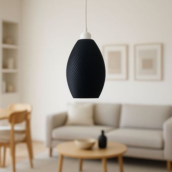 Lámpara De Techo Modelo Paval Nblb Negro Cable De Seda Trenzado Blanco Embellecedor Florón De Techo Blanco Luz Led E27