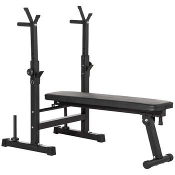 HOMCOM Banco de Musculación con Soporte para Barra y Estación de Dips Carga 150 kg para Entrenamiento en Casa Gimnasio   Aosom España