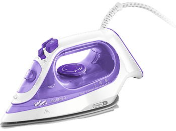 Plancha de vapor - Braun TexStyle 3 SI3042VI, 2350W, 0.27 l, Golpe 45g/min, Suela FreeGlide 3D, Autolimpieza, Blanco/Violeta