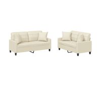 vidaxl juego de sofas con cojines 2 piezas cuero sintetico color crema