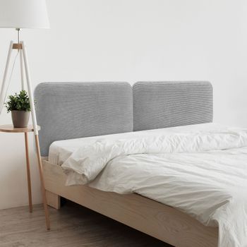 Dhome Cabecero Tapizado En Pana Liso Redondeado Para Pared Acústicos Cabeceros Absorbentes Cabezal Cama Dormitorio (gris, 200cm Dual)