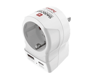 Adaptador de viaje - Hama 00223479, De EU a US, Con 2 puertos USB, 20W, Blanco