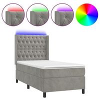 estructura de cama led con cabecero con somier y cubrecolchon 100x200 cm tela de terciopelo gris claro tdl0207917