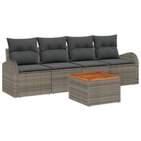 juego de sofa de jardin de 5 uds con cojines gris poliratan acacia cfw968813