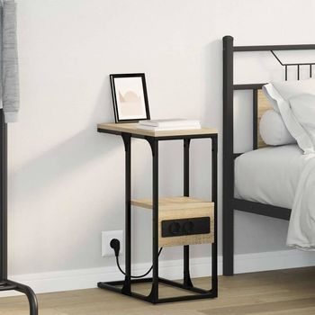 Mesita De Noche - Dormitorio - Madera Y Acero - Roble Sonoma (41.5x26x60.5cm)