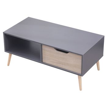 Mesa baja de estilo escandinavo gris con cajón