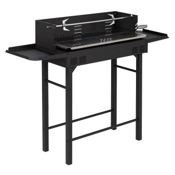 Costway Barbacoa de Carbón de Acero con Parrilla Regulable y Bandejas Laterales para Jardín y Terraza 120 x 32,5 x 90 cm Negro