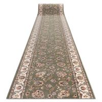 corredor de lana nain flores 7338 51088 verde  beige 100cm 100x600 cm