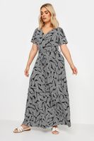 yours vestido largo negro de hojas con escote cruzado mujer curvy y tallas grandes yours