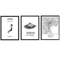 pack de posters de paises y monumentos mapa cuidad tokio monumento monte fuji y mapa japon tamano a3 con marco - nacnic