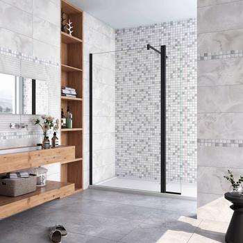 Aica Walkin Mampara Panel De Ducha 2 Hojas Panel Fijo+lateral Giratorio Vidrio 8mm Antical Con Barra Negra Mate 90cm [(63.9-65.9)+40]x200cm