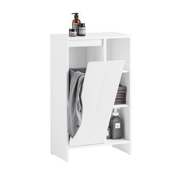 Mueble Para Ropa Sucia Armario Multifuncional Para Baño Con 1 Cesto Y 3 Compartimentos Abiertos 50 X 30 X 86cm Blanco Bzr156-w Sobuy Es