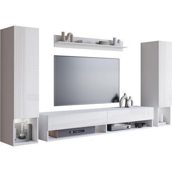 Conjunto De Muebles De Salón Amadeo Ii, Juego De Muebles De Salón, Muebles De Tv, Sin Iluminación Led, Color Blanco/blanco Brillo