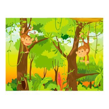 Papel Pintado 3d - Selva - Monos (200x154 Cm)