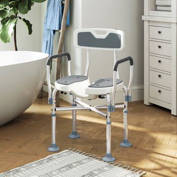 Silla De Ducha De Hdpe Aluminio Homcom 53x41,5x83-91,5 Cm Gris