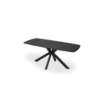 Mesa De Comedor Vinci Longitud 180cm Con Tablero De 10mm De Piedra Efecto Mármol Negro.