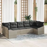 conjunto de sofa de jardin de 7 piezas con cojines gris claro ratan sintetico v4588 unico  beige