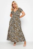 yours vestido largo negro de hojas mostaza mujer curvy y tallas grandes yours